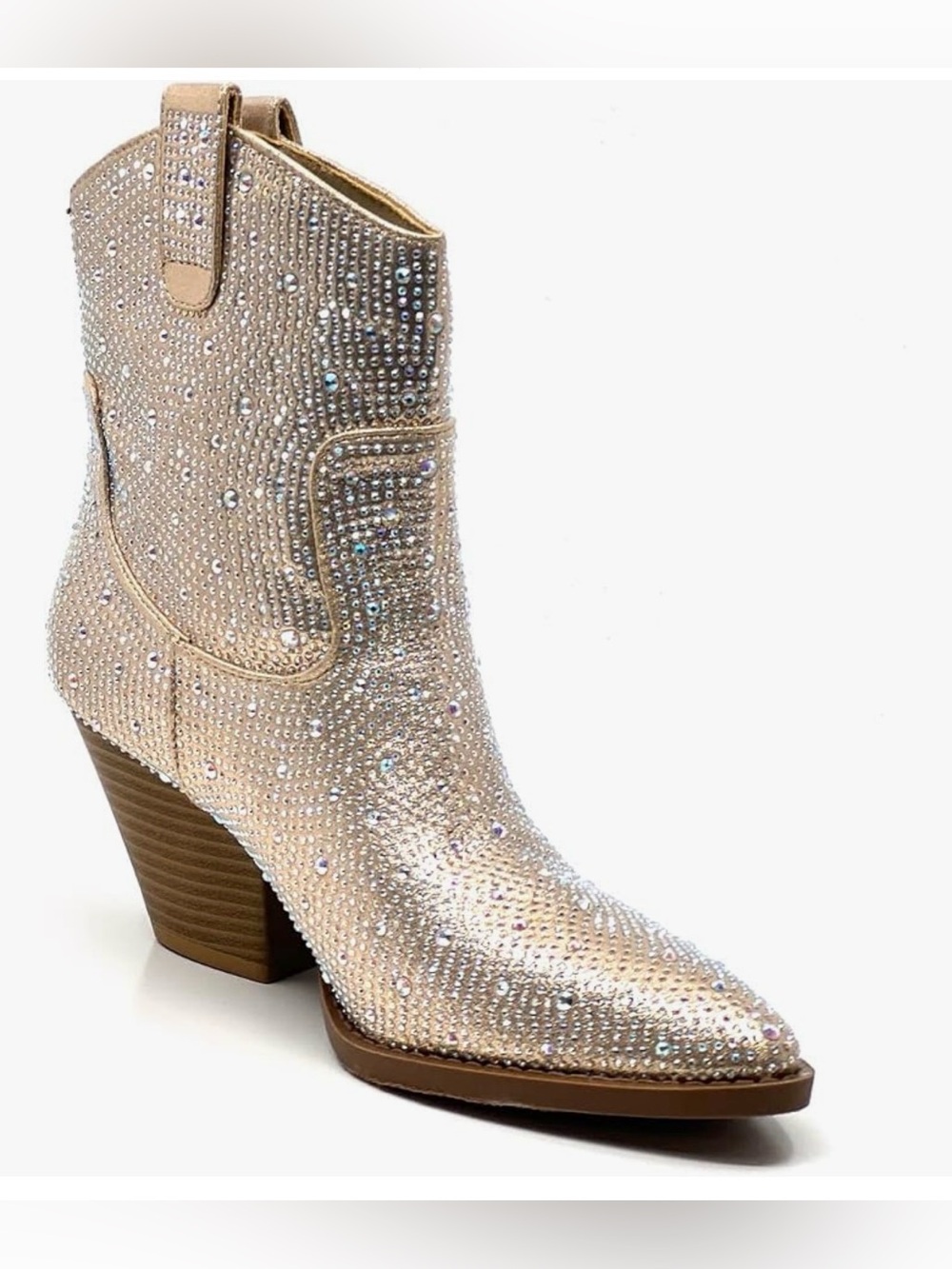 Champagne Crystal Embellished Western Cowboy Boots - 10